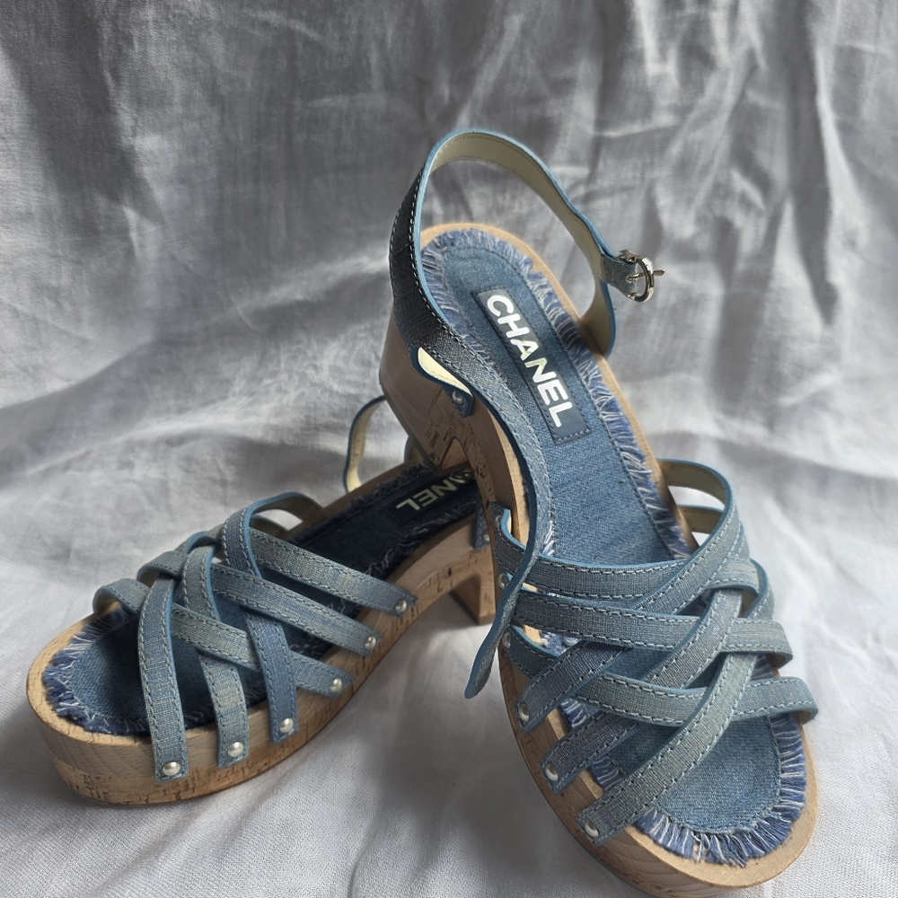 CHANEL Denim Blue Strappy Sandals